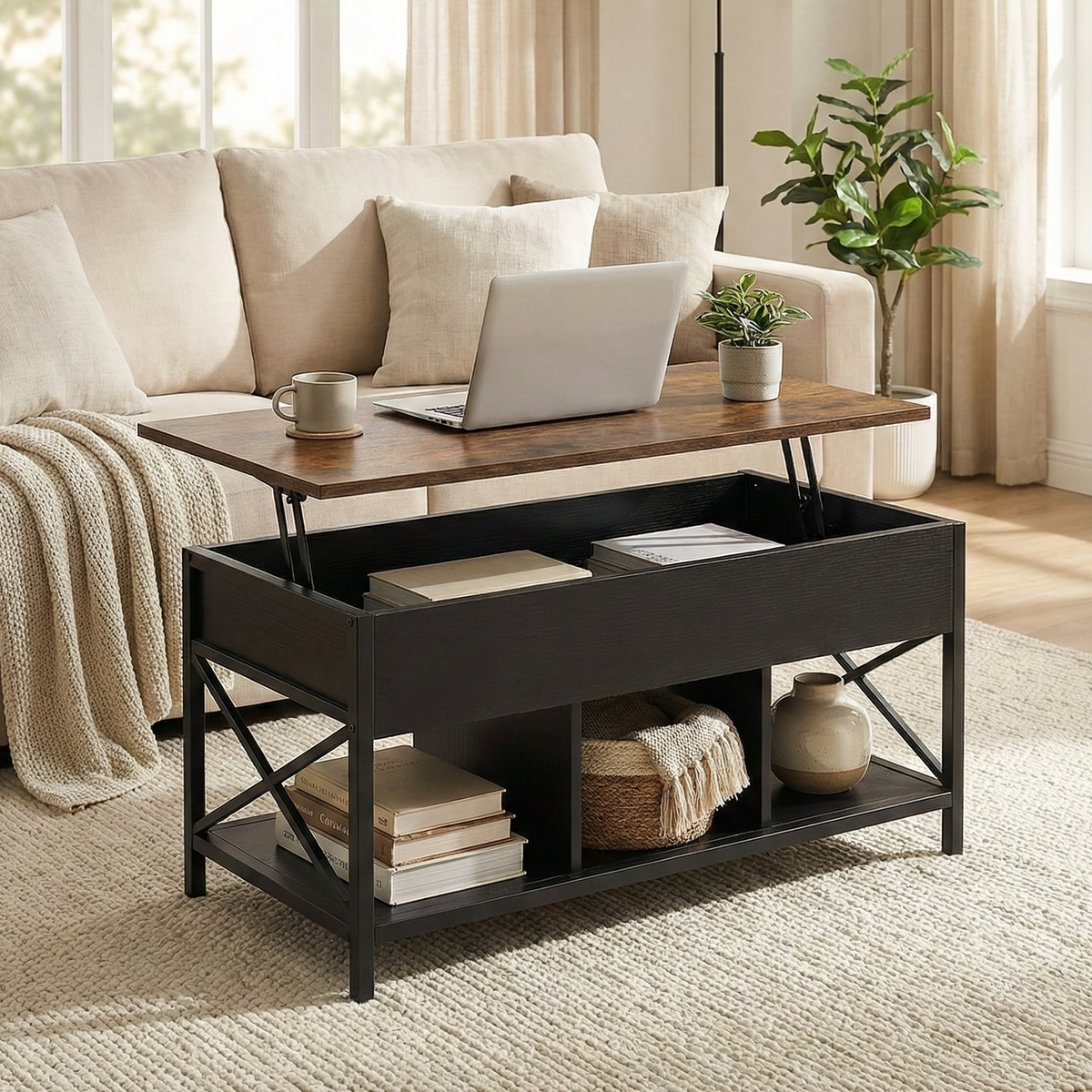 Couchtisch Elara mit aufklappbarer Platte und Stauraum, 100 cm