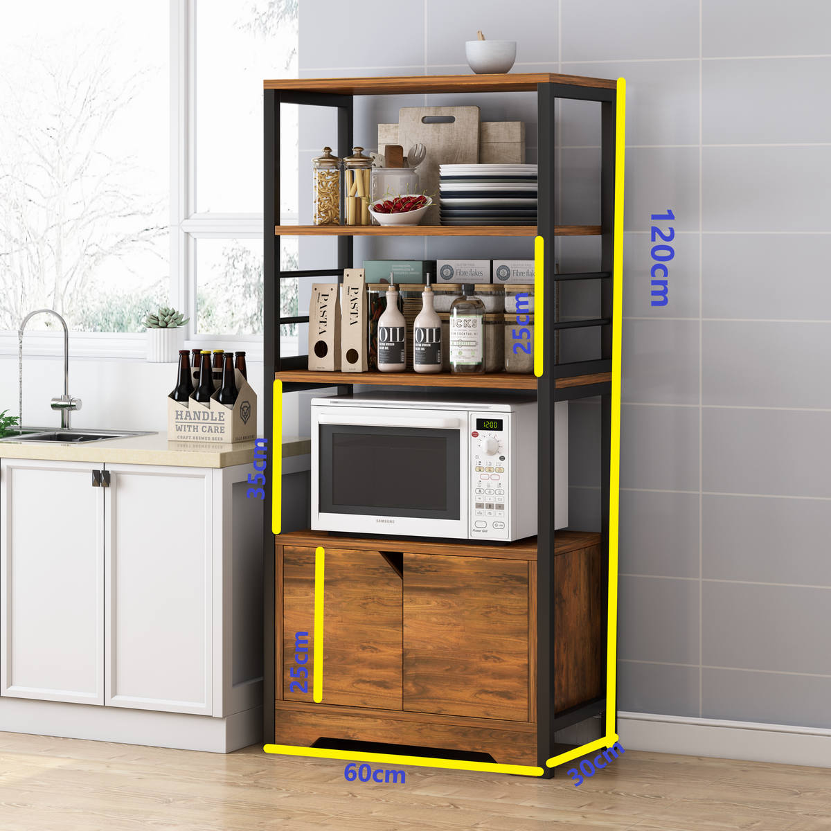 Küchenregal Arena mit 4 Ebenen, 120 cm hoch