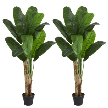 Kunstpflanze Bananenbaum 118 cm im Topf, 2er-Set