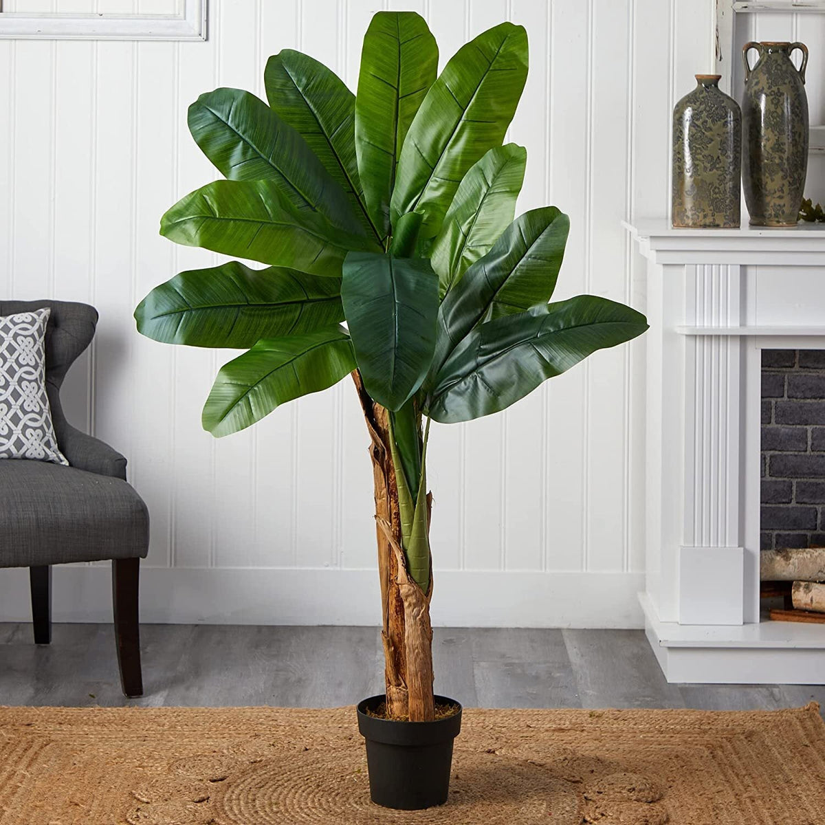 Kunstpflanze Bananenbaum 118 cm im Topf, 2er-Set