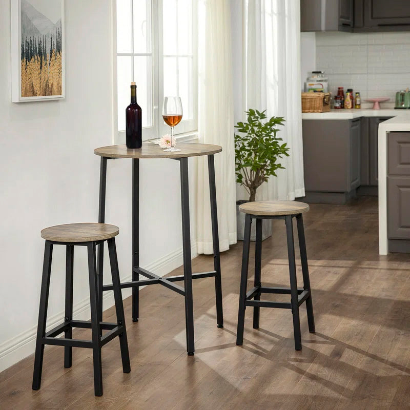 Barhocker Industrial aus Holz und Metall, 2er-Set